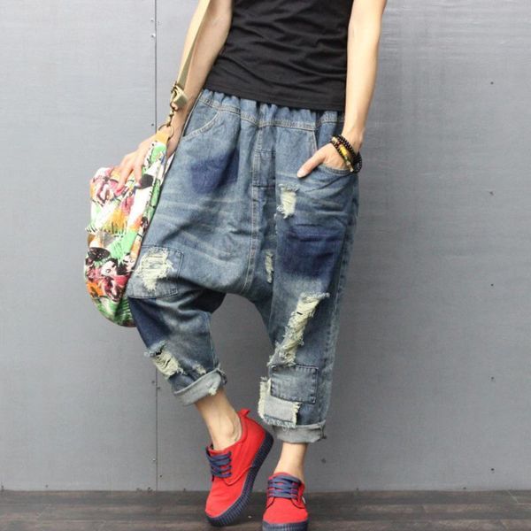 spring casual blue pleated women pants patchwork elastic hole mid waist loose fashion full length harem oa723, Black;white
spring casual blue pleated women pants patchwork elastic hole mid waist loose fashion full length harem oa723, Black;white