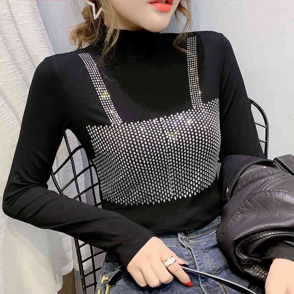 women's t-shirt european clothes turtleneck bright diamonds t-shirt women autumn winter ropa mujer bottoming shirt tees t9n80, White
women's t-shirt european clothes turtleneck bright diamonds t-shirt women autumn winter ropa mujer bottoming shirt tees t9n80, White