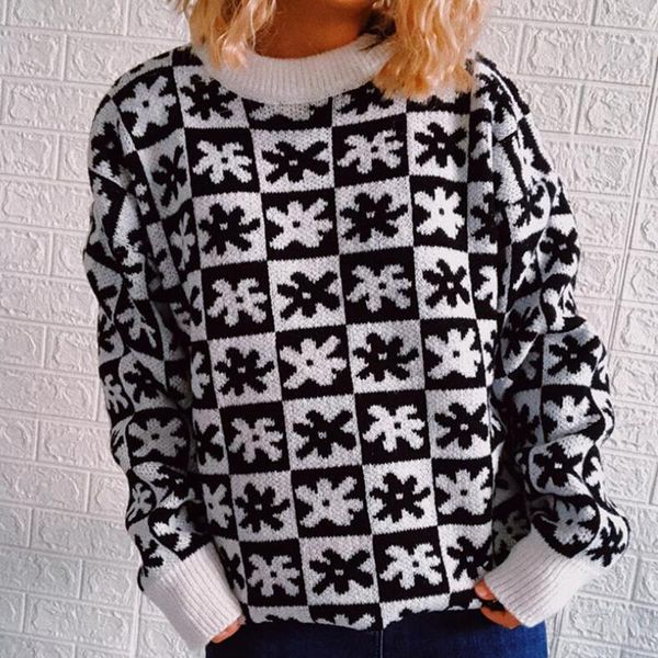 women's sweaters elegant flower autumn winter o neck knitted women female long sleeve casual street loose pullovers, White;black
women's sweaters elegant flower autumn winter o neck knitted women female long sleeve casual street loose pullovers, White;black