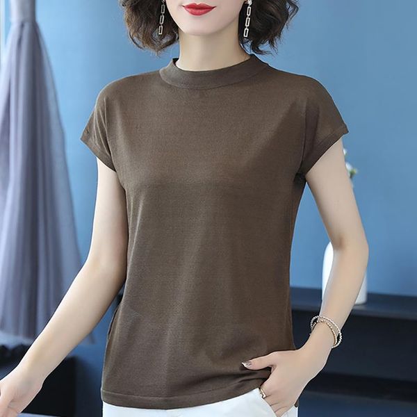 women's t-shirt 2021 summer cotton t shirt women fashion striped solid tees casual half high collar knitted tee shirts femme, White
women's t-shirt 2021 summer cotton t shirt women fashion striped solid tees casual half high collar knitted tee shirts femme, White