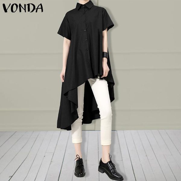 women's blouses & shirts elegant vonda 2021 women short sleeve pleated irregular loose lapel button up party blusas plus size femininas, White
women's blouses & shirts elegant vonda 2021 women short sleeve pleated irregular loose lapel button up party blusas plus size femininas, White