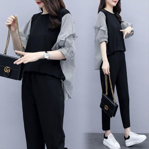 striped print patchwork tracksuit womens pants two piece set summer fashion clothes short sleeve and casual sets, White
striped print patchwork tracksuit womens pants two piece set summer fashion clothes short sleeve and casual sets, White