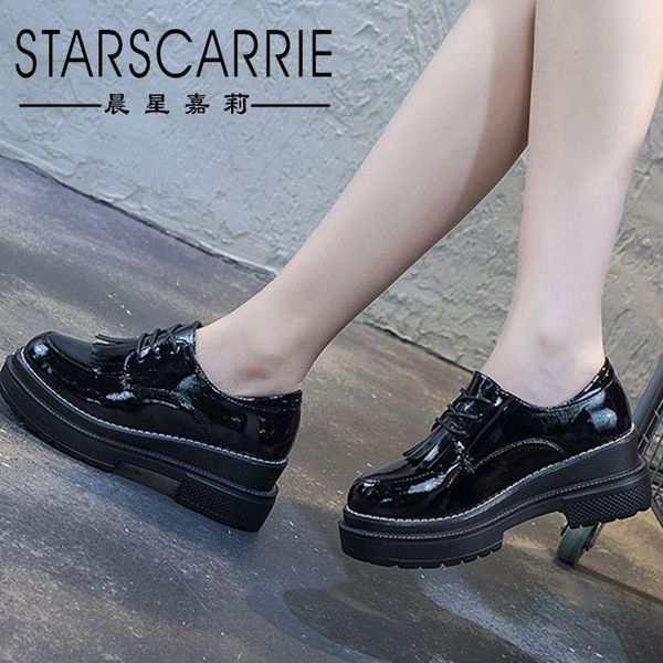 dress shoes british style small leather autumn and winter 2021 thick soled patent tassel lace casual single shoe trend, Black
dress shoes british style small leather autumn and winter 2021 thick soled patent tassel lace casual single shoe trend, Black