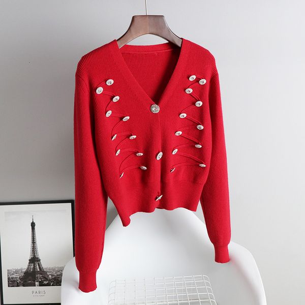 t shirt 2021 women's crop sweater fashion spring v neck diamonds buttons chic knitted red cardigan short jacket coat, White
t shirt 2021 women's crop sweater fashion spring v neck diamonds buttons chic knitted red cardigan short jacket coat, White