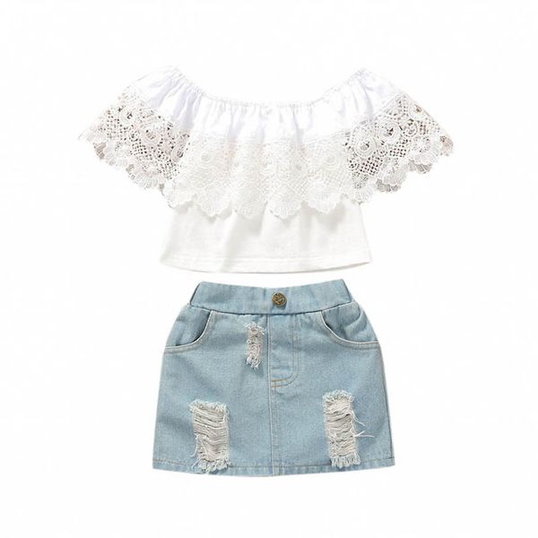kids clothing sets girls outfits baby clothes child suit children wear summer lace blouses denim hole skirt 2pcs b6749, White
kids clothing sets girls outfits baby clothes child suit children wear summer lace blouses denim hole skirt 2pcs b6749, White