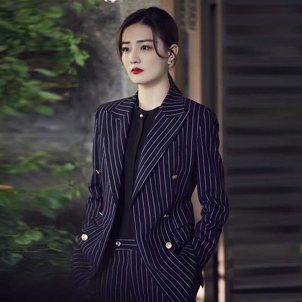 women's tracksuits fashion high-quality autumn double-breasted suit jacket slim trousers elegant chic stripes casual workplace sets, Gray
women's tracksuits fashion high-quality autumn double-breasted suit jacket slim trousers elegant chic stripes casual workplace sets, Gray