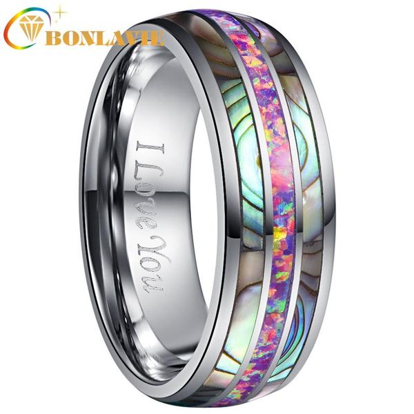wedding rings bonlavie 8mm dome inlaid acacia purple opal tungsten steel ring for women mens silver color engrave love finger, Slivery;golden 
wedding rings bonlavie 8mm dome inlaid acacia purple opal tungsten steel ring for women mens silver color engrave love finger, Slivery;golden