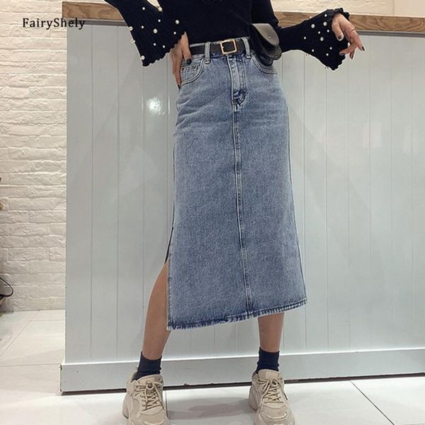 skirts fairyshely korean denim long skirt women vintage high wasit jeans with belt straight a-line pencil elegant summer, Black
skirts fairyshely korean denim long skirt women vintage high wasit jeans with belt straight a-line pencil elegant summer, Black