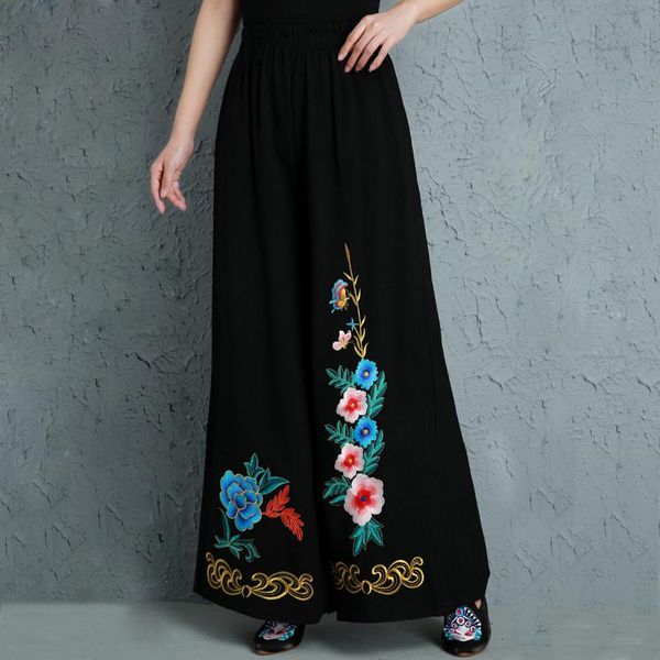 women's pants & capris fashion national trend chinese style spring wide leg women plus size ealstic waist black embroidery jnz0901, Black;white
women's pants & capris fashion national trend chinese style spring wide leg women plus size ealstic waist black embroidery jnz0901, Black;white
