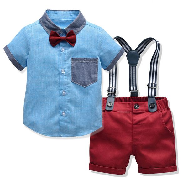 children's suit boys' summer short sleeve shirt with suspender shorts two piece children's suit, Blue
children's suit boys' summer short sleeve shirt with suspender shorts two piece children's suit, Blue