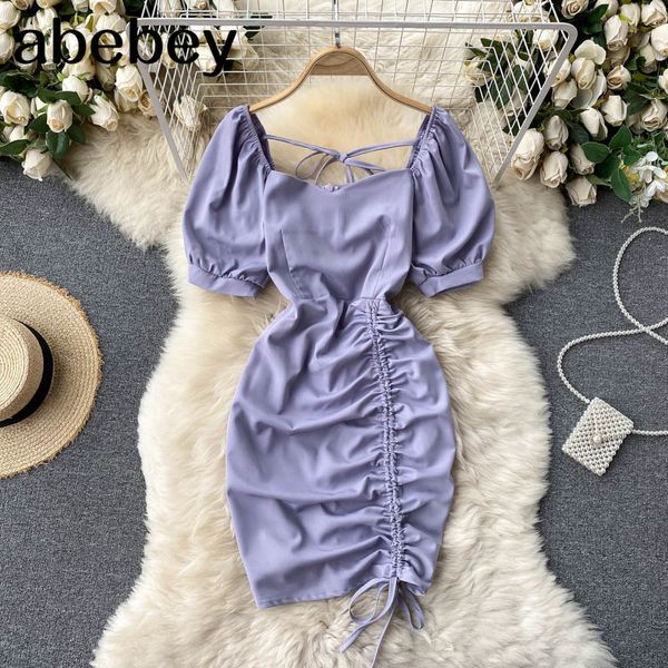 women drawstring ruched dress french retro square collar puff sleeve slim es summer korean streetwear short 210512, Black;gray
women drawstring ruched dress french retro square collar puff sleeve slim es summer korean streetwear short 210512, Black;gray