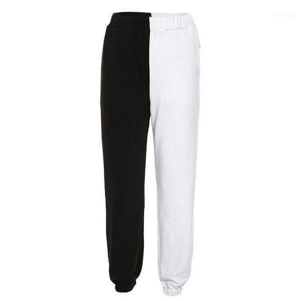 women / femme white&black high waist casual harem loose trousers sweatpants1, White;red