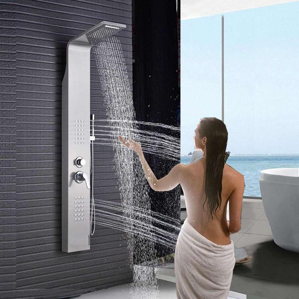 brushed nickel shower panel tower rain waterfall massage body system jet tub tap with hand spout column bathroom sets
brushed nickel shower panel tower rain waterfall massage body system jet tub tap with hand spout column bathroom sets