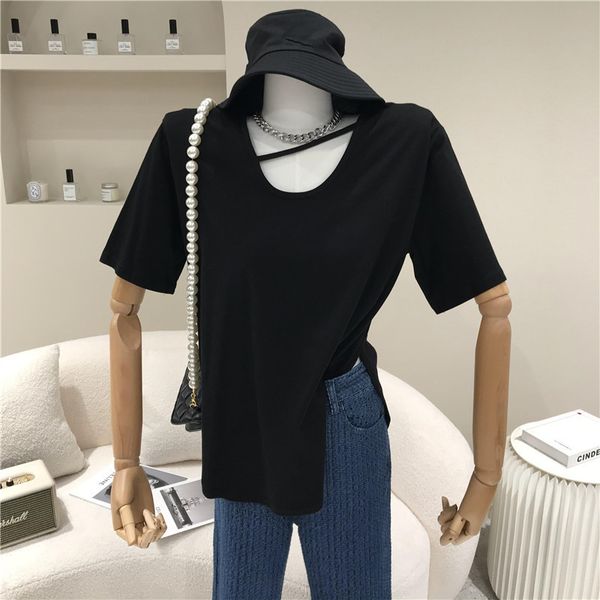 spring summer 2021 niche design open cleavage short sleeve simple shirt color released top, White
spring summer 2021 niche design open cleavage short sleeve simple shirt color released top, White