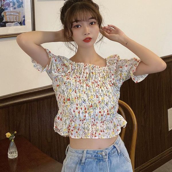 women's blouses & shirts chiffon fashion sweet floral print crop square collar slim-fit pleated short sleeve blouse, White
women's blouses & shirts chiffon fashion sweet floral print crop square collar slim-fit pleated short sleeve blouse, White