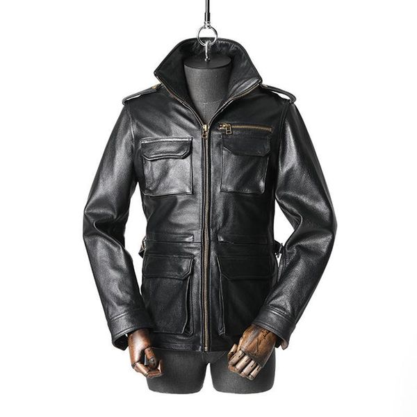 men's leather & faux genuine clothes men 's first layer cowhide mid-length lapel long-sleeved cardigan pure casual coat, Black
men's leather & faux genuine clothes men 's first layer cowhide mid-length lapel long-sleeved cardigan pure casual coat, Black