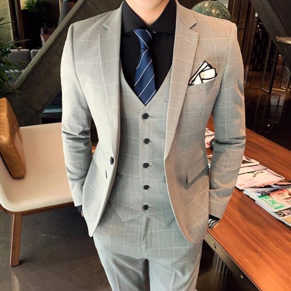 men's suits & blazers wedding suit men slim fit plaid 3pc set male groom pants man formal business work wear costume homme dress, White;black
men's suits & blazers wedding suit men slim fit plaid 3pc set male groom pants man formal business work wear costume homme dress, White;black