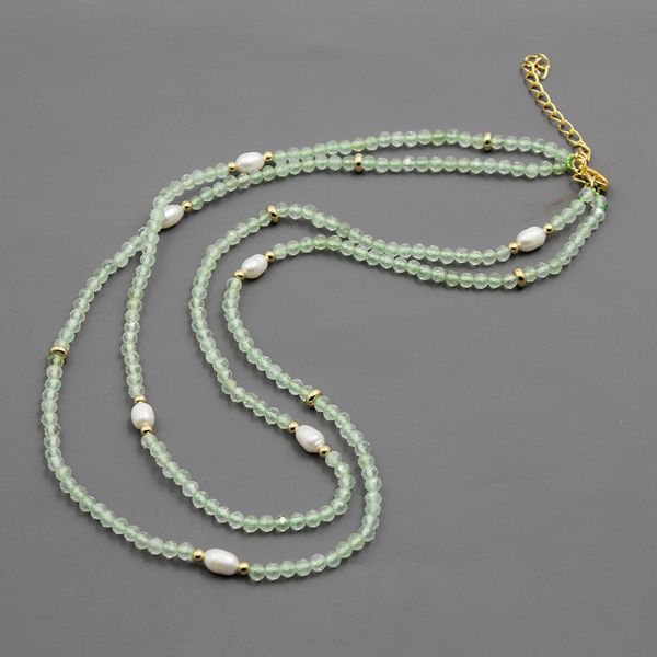 guaiguai jewelry 2 rows natural faceted green prehnite cultured white rice pearl necklace 17.5" handmade for women, Silver
guaiguai jewelry 2 rows natural faceted green prehnite cultured white rice pearl necklace 17.5" handmade for women, Silver