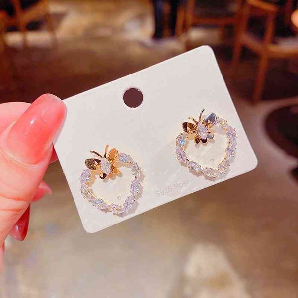 925 silver needle new earrings spring and summer cute butterfly female inlaid zircon korean pop gift, Golden
925 silver needle new earrings spring and summer cute butterfly female inlaid zircon korean pop gift, Golden