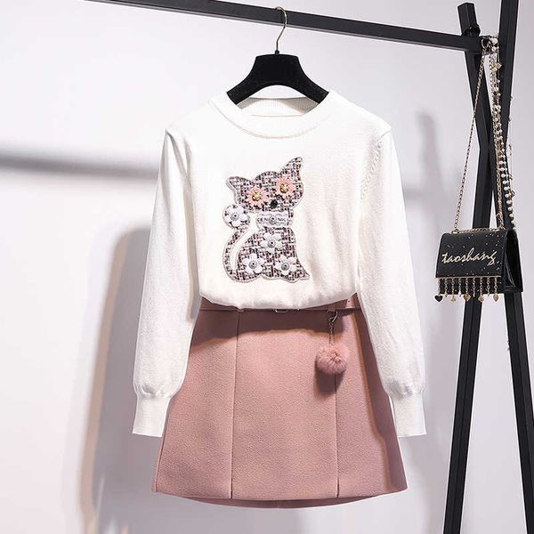 verhellen fashion autumn women's long sleeve beading cat knitted sweater + pink mini skirt suits female 2 piece set women 210706, White
verhellen fashion autumn women's long sleeve beading cat knitted sweater + pink mini skirt suits female 2 piece set women 210706, White