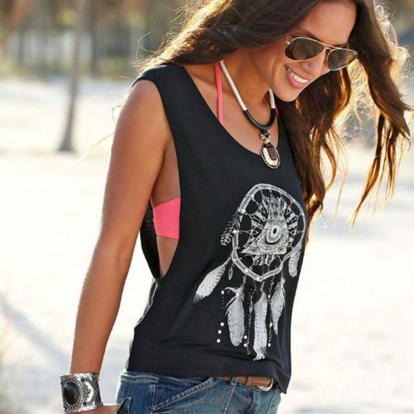 women's t-shirt camisetas mujer t shirt women dreamcatcher printed sleeveless feminina, White
women's t-shirt camisetas mujer t shirt women dreamcatcher printed sleeveless feminina, White