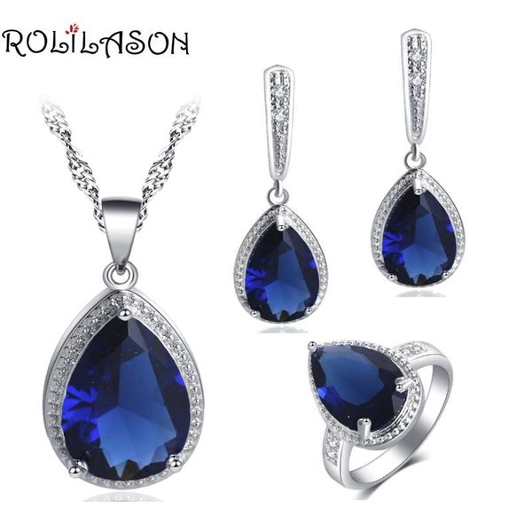 earrings & necklace rolilason deep blue cubic zircon water drop design for women rings jewelry sets js742, Silver
earrings & necklace rolilason deep blue cubic zircon water drop design for women rings jewelry sets js742, Silver