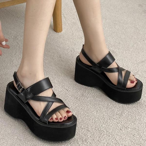 arrival girls sandals black buckle open toe platform women high wedges leisure punk shoes
arrival girls sandals black buckle open toe platform women high wedges leisure punk shoes