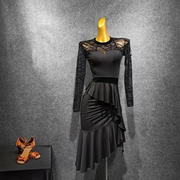 casual dresses women irregular ruffle dress for latin rumba samba dance competition stage performance costumes velvet stitching dancewear, Black;gray
casual dresses women irregular ruffle dress for latin rumba samba dance competition stage performance costumes velvet stitching dancewear, Black;gray