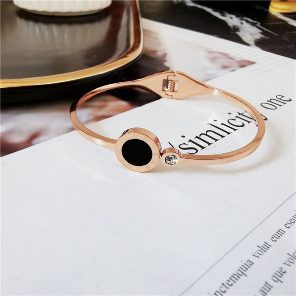 beautiful rose gold roman numerals titanium steel bangle bracelet for women gift, Black
beautiful rose gold roman numerals titanium steel bangle bracelet for women gift, Black