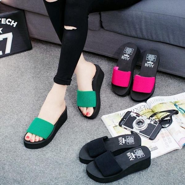 fashion thick bottom sandals open toe breathable beach solid color wedge casual shoes slippers, Black 
fashion thick bottom sandals open toe breathable beach solid color wedge casual shoes slippers, Black
