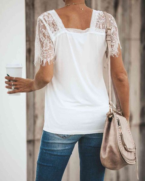 women v neck lace short sleeve shirt blouse summer chiffon blouses female shirts vest plus size, White
women v neck lace short sleeve shirt blouse summer chiffon blouses female shirts vest plus size, White