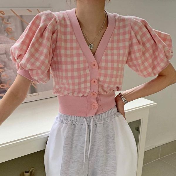 women's knits & tees cardigan 2021 autumn fashion women plaid crop adults button-down color block puff sleeve v-neck casual style, White
women's knits & tees cardigan 2021 autumn fashion women plaid crop adults button-down color block puff sleeve v-neck casual style, White