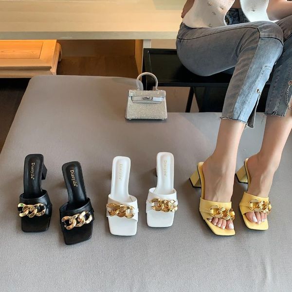 slippers 2021 summer for women metal chain slip on mules shoes square high heels pumps yellow white black sandals slides
slippers 2021 summer for women metal chain slip on mules shoes square high heels pumps yellow white black sandals slides