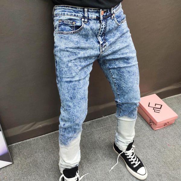 men's jeans gradient contrast stitching skinny jean men erkek pantolon homme mens pant slim calf pants moda hombre 2021, Blue
men's jeans gradient contrast stitching skinny jean men erkek pantolon homme mens pant slim calf pants moda hombre 2021, Blue