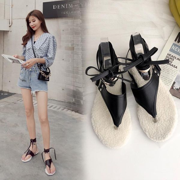 novelty woolen insole serpentine lace-up sandals women clip toe metal ring flats flipflops snake ankle strap round sandalias, Black
novelty woolen insole serpentine lace-up sandals women clip toe metal ring flats flipflops snake ankle strap round sandalias, Black