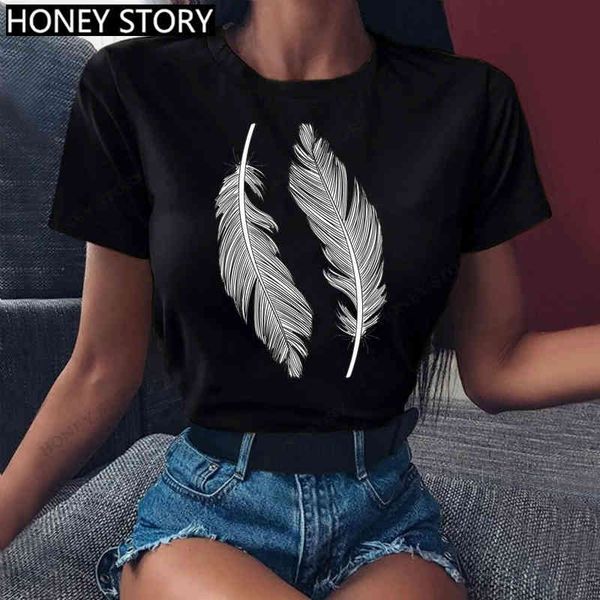 women's t-shirt feather graphic printed women black clothes female summer short sleeve t shirt lady tees cute 90s style fashion to, White
women's t-shirt feather graphic printed women black clothes female summer short sleeve t shirt lady tees cute 90s style fashion to, White