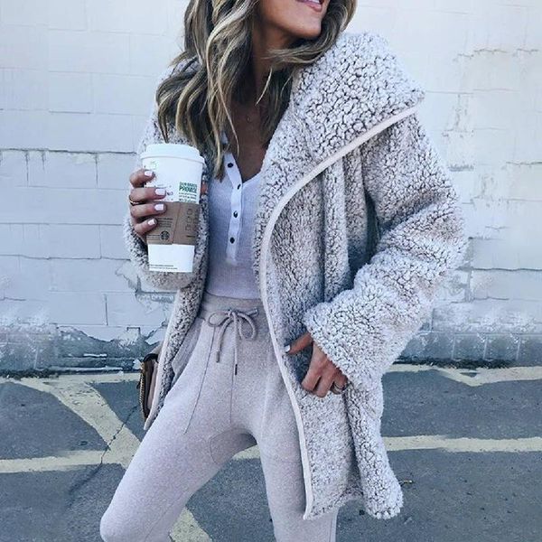 women's wool & blends plush coat fall clothes for women solid color open stitch turn-down collar full sleeves loose coats, Black
women's wool & blends plush coat fall clothes for women solid color open stitch turn-down collar full sleeves loose coats, Black