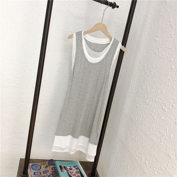 2020 summer new fashion slim middle and long fake two-piece vest suspender skirt women's sleeveless dress, Black;gray
2020 summer new fashion slim middle and long fake two-piece vest suspender skirt women's sleeveless dress, Black;gray