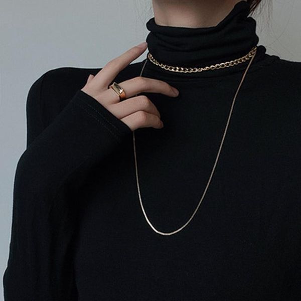 pendant necklaces european and american exaggerated fashion double layer chain women's necklace hip hop retro wild personality trendy a, Silver