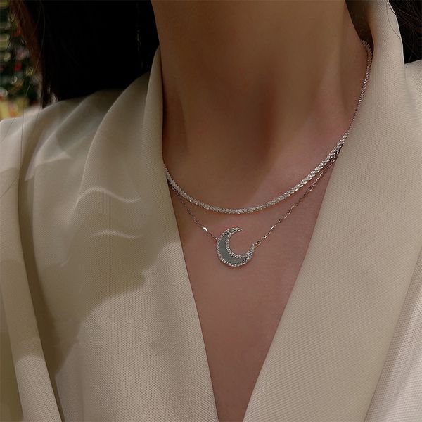 ins elegant women necklace rhinestone fritillaria moon pendant two chain style combination necklaces charm simple temperament chains, Silver
ins elegant women necklace rhinestone fritillaria moon pendant two chain style combination necklaces charm simple temperament chains, Silver