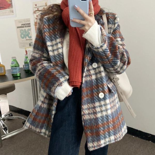 women's wool & blends plaid suit coat autumn and winter plush thickened 2021 medium long short woolen, Black
women's wool & blends plaid suit coat autumn and winter plush thickened 2021 medium long short woolen, Black
