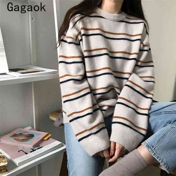 women casual knitted sweater spring autumn o-neck striped loose pullovers simple wild fashion korean sweaters 210531, White;black
women casual knitted sweater spring autumn o-neck striped loose pullovers simple wild fashion korean sweaters 210531, White;black