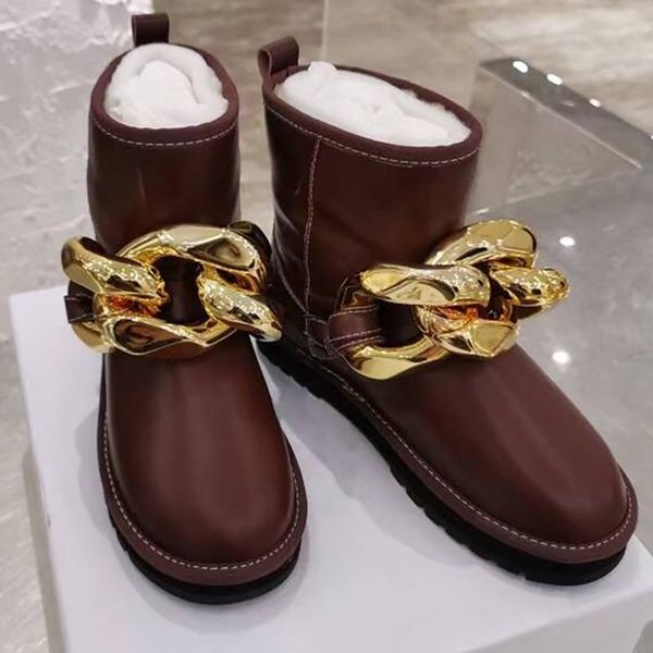 boots runway gold chain fur snow woman thick sole genuine leather slip on ankle women round toe winter, Black 
boots runway gold chain fur snow woman thick sole genuine leather slip on ankle women round toe winter, Black