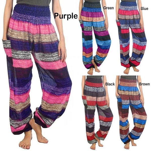 women's pants & capris women loose boho striped printed high waist plus size s-5xl casual sweatpants fashion confortable pants#g30, Black;white