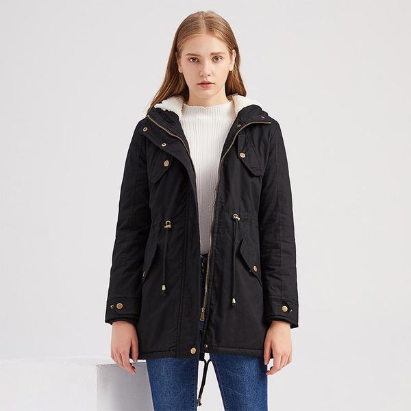 women's down & parkas winter solid color jacket women 2021 fashion outwear hooded drawstring pockets plus velvet thick warm female padd, Black
women's down & parkas winter solid color jacket women 2021 fashion outwear hooded drawstring pockets plus velvet thick warm female padd, Black
