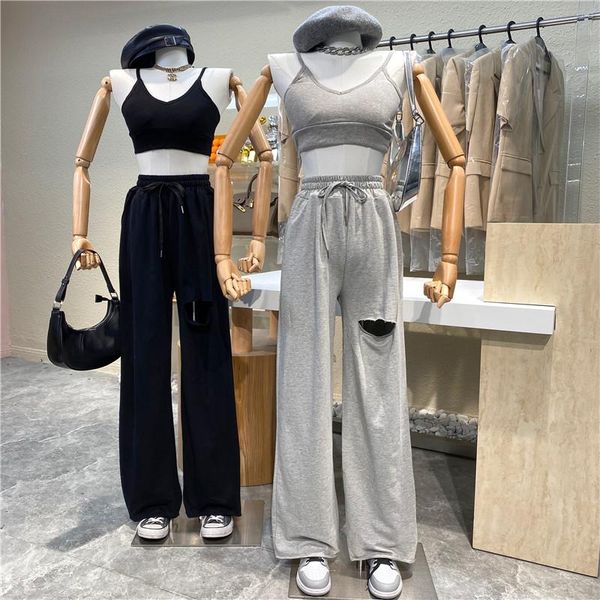 women's two piece pants brand original design 2021 solid color drawstring high waist slim loose hole casual pants+slim short navel cami, White
women's two piece pants brand original design 2021 solid color drawstring high waist slim loose hole casual pants+slim short navel cami, White