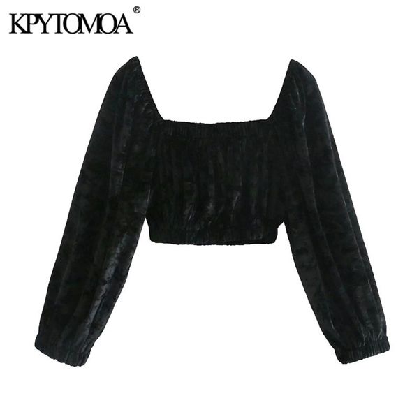 women fashion elastic trims velvet cropped blouses vintage square collar lantern sleeve female shirts chic 210421, White
women fashion elastic trims velvet cropped blouses vintage square collar lantern sleeve female shirts chic 210421, White