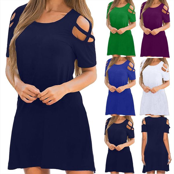 fashion solid color womens dress o neck short sleeve casual swing loose vestido de mujer summer, Black;gray
fashion solid color womens dress o neck short sleeve casual swing loose vestido de mujer summer, Black;gray