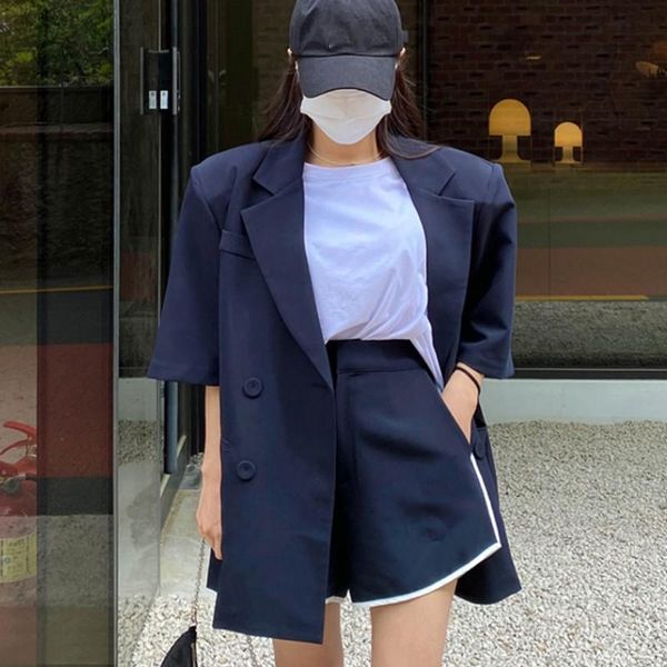 women's tracksuits women blazer 2 piece set femme 2021 summer vintage elegant short sleeve double breasted loose jacket coat + shorts s, Gray
women's tracksuits women blazer 2 piece set femme 2021 summer vintage elegant short sleeve double breasted loose jacket coat + shorts s, Gray