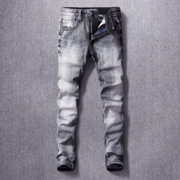 men's jeans ly designer fashion men retro gray elastic slim fit ripped frayed scratch vintage casual cotton denim pants, Blue
men's jeans ly designer fashion men retro gray elastic slim fit ripped frayed scratch vintage casual cotton denim pants, Blue